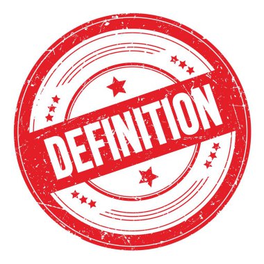 DEFINITION text on red round grungy texture stamp.