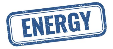 Mavi grungy vintage dikdörtgen damgalı ENERGY metin.