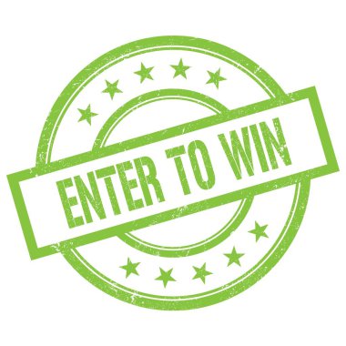 Yeşil yuvarlak vintage kauçuk mühür üzerine yazılmış ENTER To WIN metni.