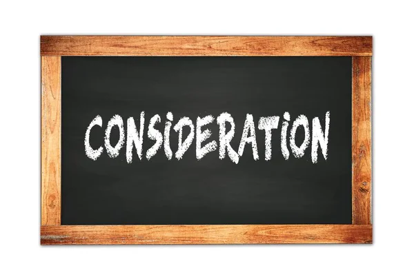 Consideration Text Written Black Wooden Frame School Blackboard — Stockfoto