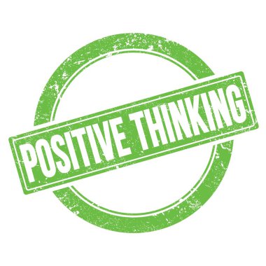 POSITIVE THINKING text on green grungy round vintage stamp.
