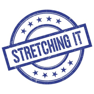STRETCHING mavi yuvarlak vintage kauçuk damga üzerine yazılmış metin.