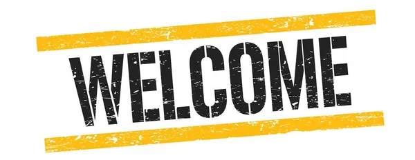 Welcome Text Black Yellow Grungy Lines Stamp Sign — Stockfoto