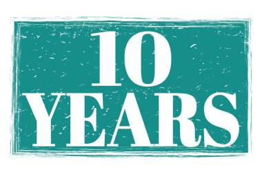 10 YIL, mavi grungy mühür işareti üzerine yazılmış kelimeler