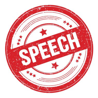 Kırmızı yuvarlak grungy doku damgası üzerine SPEECH metni.