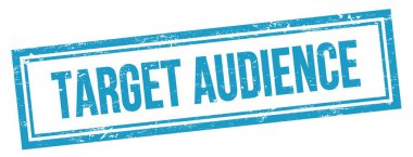 Mavi grungy vintage dikdörtgen damgalı TARGet AUDENCE metni.