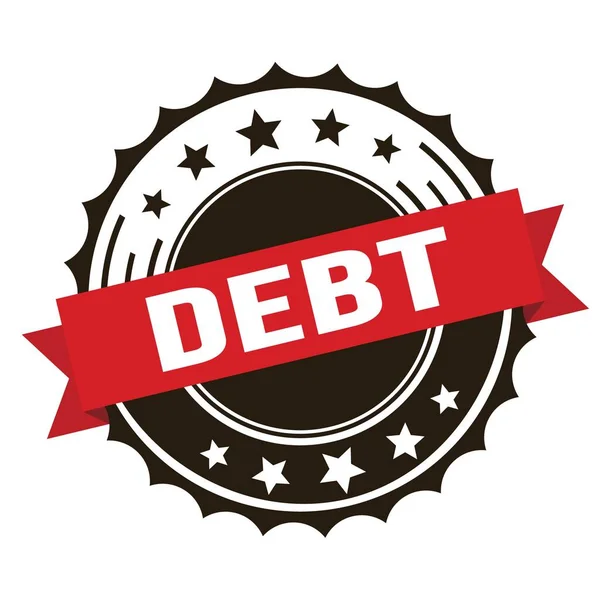 Tekst Debt Znaczku Czerwonej Brązowej Wstążki — Zdjęcie stockowe