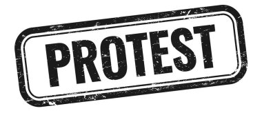 Siyah grungy vintage dikdörtgen damgalı PROTEST metni.