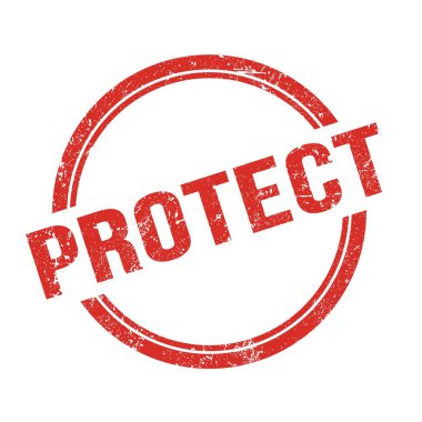 Kırmızı grungy vintage yuvarlak pulu üzerine yazılmış PROTECT metni.