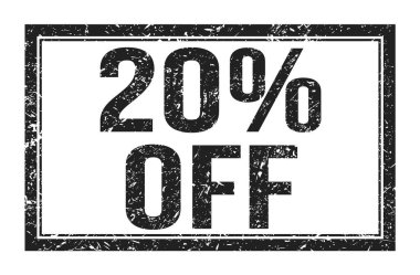 % 20 indirimli, siyah dikdörtgen mühür işareti üzerine yazılmış kelimeler