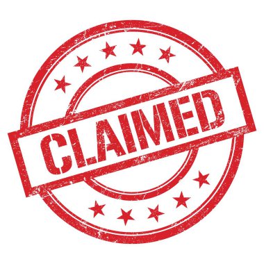 Kırmızı yuvarlak plastik damga üzerine yazılmış CLAIMED metin.