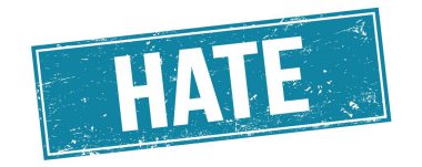 Mavi grungy dikdörtgen damga işareti üzerindeki nefret metni.