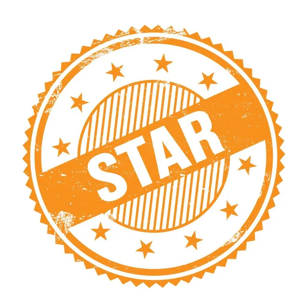 Star Text Skriven Orange Grungy Zick Zag Gränser Rund Stämpel — Stockfoto