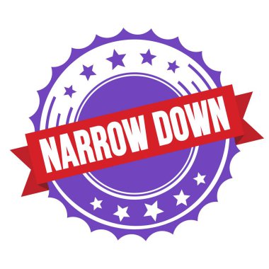 Kırmızı menekşe rozet damgalı NARROW Down metni.