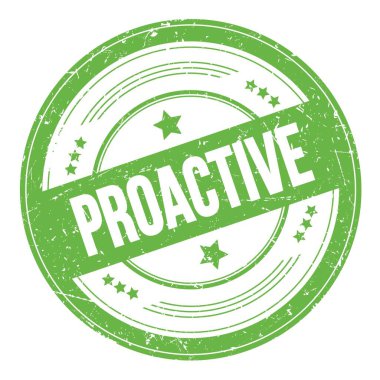 Yeşil yuvarlak grungy doku damgası üzerine PROaktif metin.