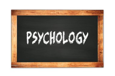 Siyah ahşap çerçeve okul tahtasına yazılmış PSYCHOLOGY metin.