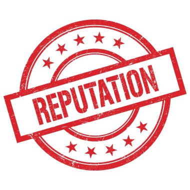 Kırmızı yuvarlak vintage kauçuk damga üzerine yazılmış REPUTATION metni.