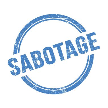 Mavi grungy vintage yuvarlak pulu üzerine yazılmış SABOTAGE metni.