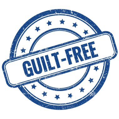 GUILT-FREE metin üzerinde mavi vintage grungy yuvarlak kauçuk damga.
