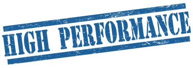 Mavi grungy dikdörtgen vintage damga üzerinde yüksek performans metni.