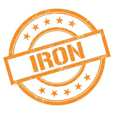 Turuncu yuvarlak vintage kauçuk damgalı IRON metni.