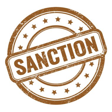 Kahverengi grungy vintage yuvarlak lastik damga üzerine SANCTION metin.