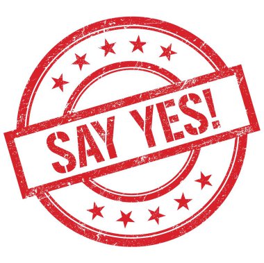 Evet de! Kırmızı yuvarlak plastik damga üzerine yazılmış metin.