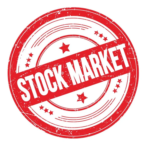 Kırmızı Yuvarlak Grungy Desen Damgası Üzerine Stock Market Metni — Stok fotoğraf