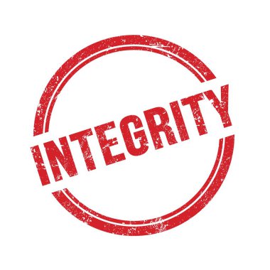 Kırmızı grungy vintage yuvarlak damga üzerine yazılmış INTEGRITY metin.