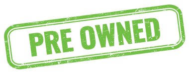 Yeşil grungy vintage dikdörtgen damgalı PRE OWNED metin.