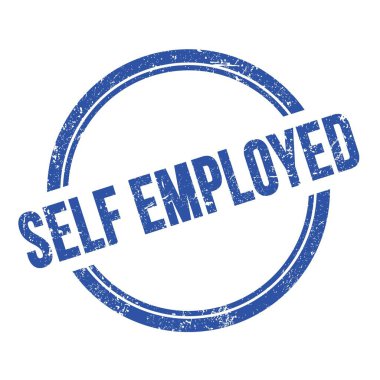 SELF EMPLOYED mavi grungy vintage yuvarlak pul üzerine yazılmış metin.