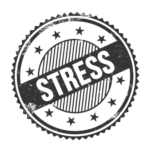 Stress Testo Scritto Nero Grungy Zig Zag Bordi Timbro Rotondo — Foto Stock