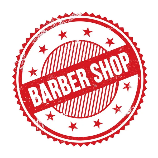 Barber Shop Text Skriven Röd Grungy Sicksack Gränser Rund Stämpel — Stockfoto