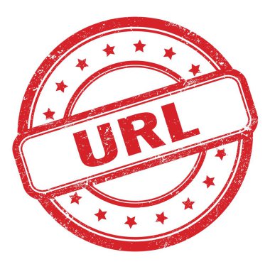 Kırmızı grungy vintage yuvarlak kauçuk damgalı URL metni.