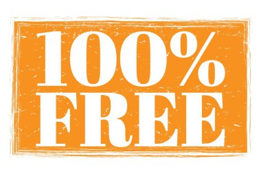 % 100 özgür, turuncu grungy işareti üzerine yazılmış kelimeler.