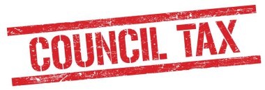 Kırmızı grungy dikdörtgen damga işareti üzerinde COUNCIL Vergi metni.