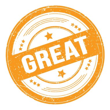 Turuncu yuvarlak grungy doku damgası üzerine harika metin.