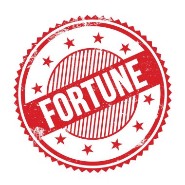 Kırmızı grungy zig zag kenarlarında yazılmış FortTUNE metni yuvarlak pul.