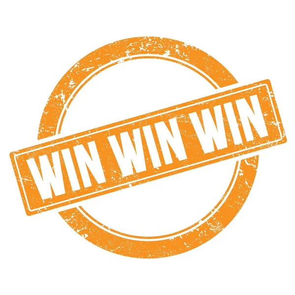 Win Win Win Testo Sul Grungy Arancione Timbro Vintage Rotondo — Foto Stock