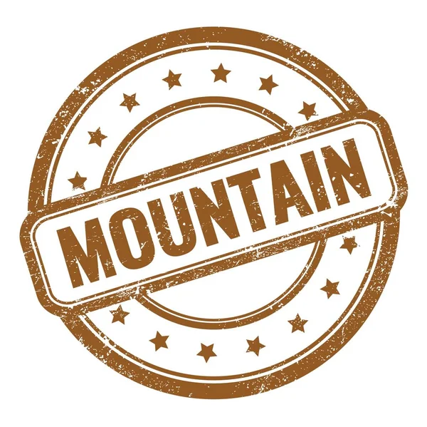 Mountain Texto Sobre Marrom Grungy Vintage Rodada Selo Borracha — Fotografia de Stock