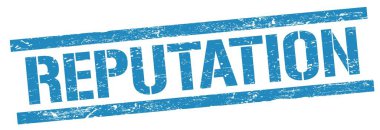 Mavi grungy dikdörtgen damga işareti üzerinde REPUTATION metin.