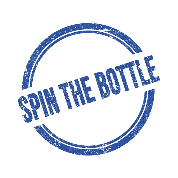 Spin Bottle Κείμενο Γραμμένο Μπλε Grungy Vintage Στρογγυλή Σφραγίδα — Φωτογραφία Αρχείου