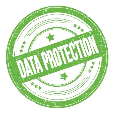 Yeşil yuvarlak grungy doku damgası üzerine DATA PROTECTION metni.