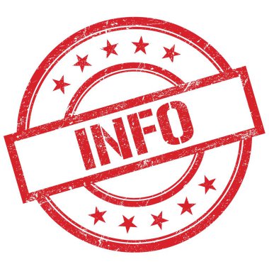 Kırmızı yuvarlak plastik damga üzerine yazılmış INFO metni.