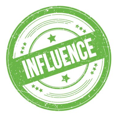 Yeşil yuvarlak grungy doku damgası üzerine INFUENCE metin.