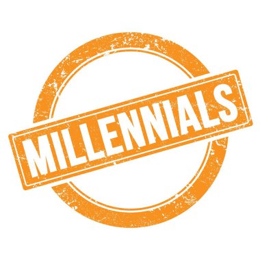 MILLENNIALS 'ın turuncu grungy yuvarlak vintage pullu metni.