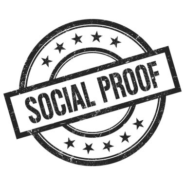 Siyah yuvarlak vintage kauçuk damgalı SOSYAL PROOF metni.