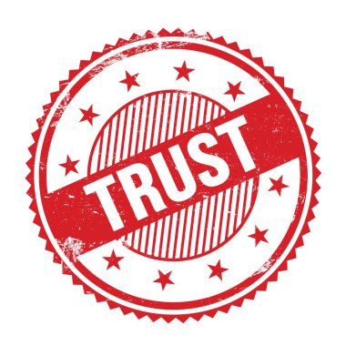 Kırmızı grungy zig zag kenarlarında yazılmış TRust metni yuvarlak pul.