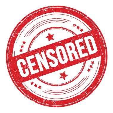 Kırmızı yuvarlak pasaklı desen damgası üzerine CENSORED metin.