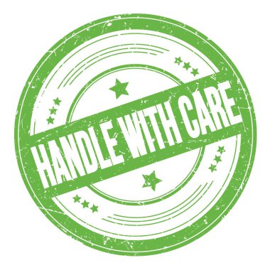 Yeşil yuvarlak, çirkin desen damgalı özen metni ile başa çık.